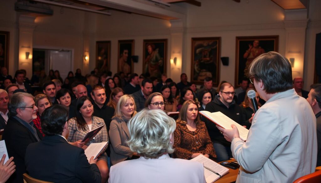 Festival de poesía catalana con público asistiendo a una lectura